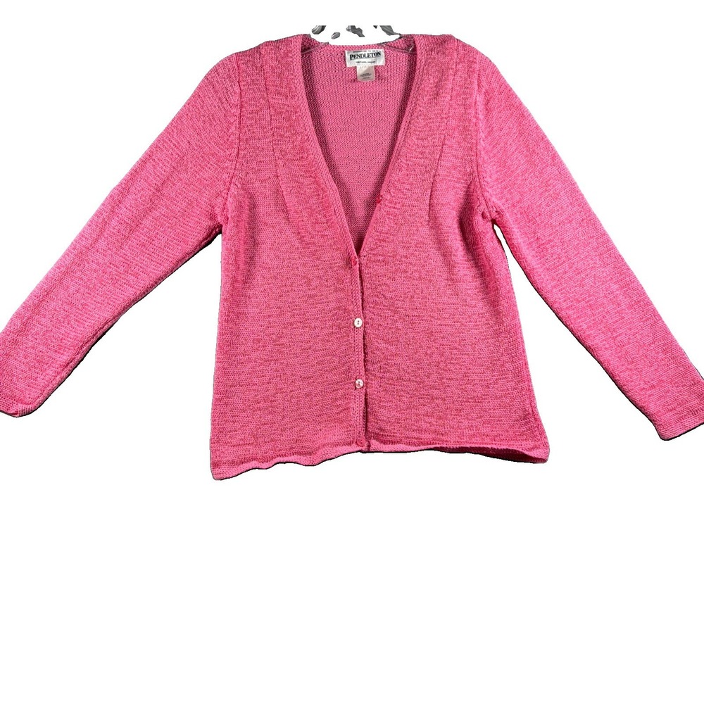 Cardigan Sweater Womens Pendleton M Pink V-Neck Button‎ Front Textured Knit